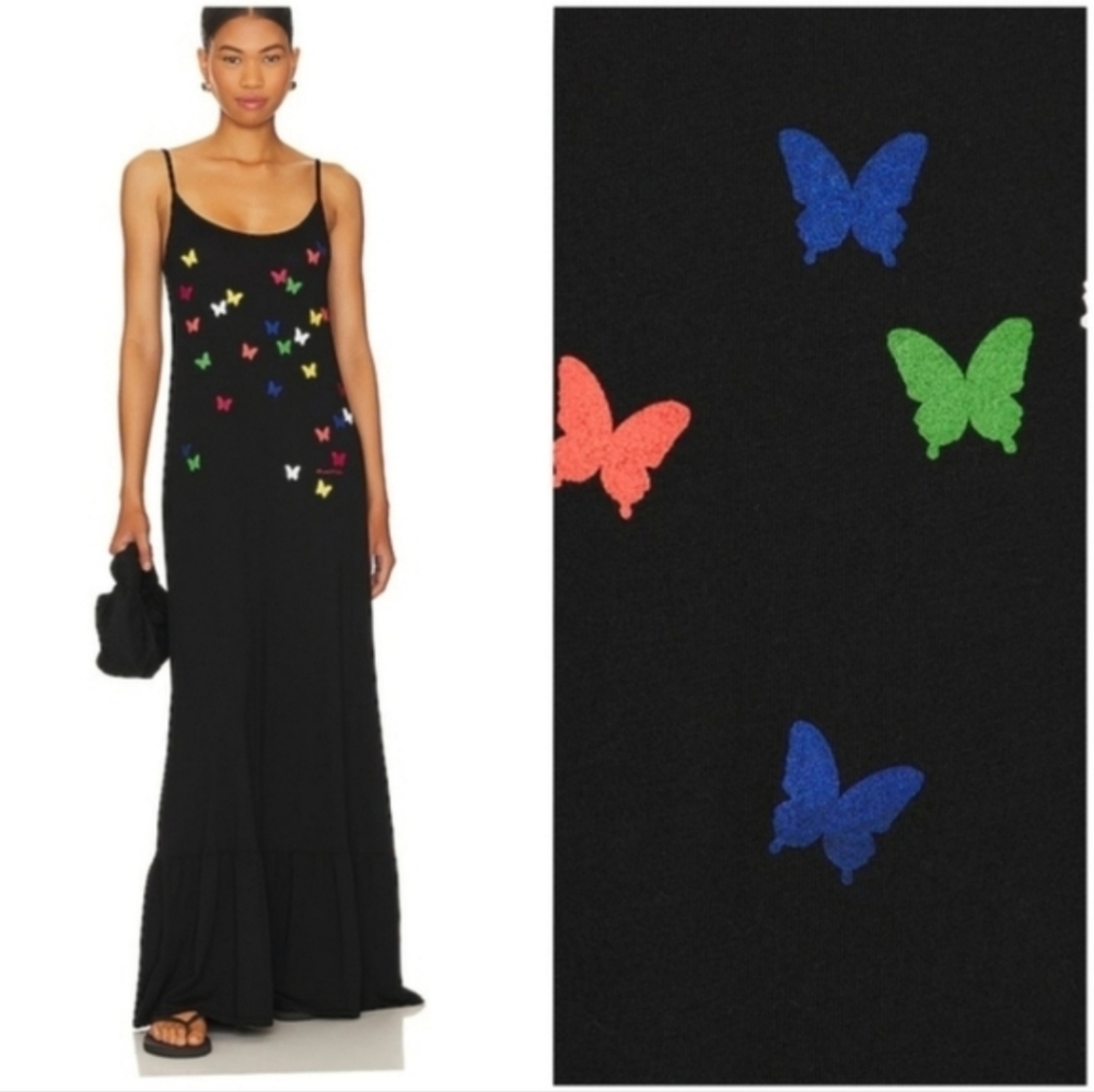 Lauren Moshi Black Maxi Dress with Multicolor Butterflies 🦋 too long never worn